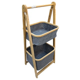 Foldable Laundry Sorter With Bamboo Rack 2 Tiered Laundry Organizer Baskets Hampers Bag Bin For Bathroom, Laundry Room, Bedroom, Nursery, Guest Room, Closet
