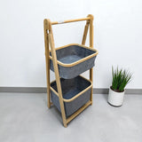 Foldable Laundry Sorter With Bamboo Rack 2 Tiered Laundry Organizer Baskets Hampers Bag Bin For Bathroom, Laundry Room, Bedroom, Nursery, Guest Room, Closet