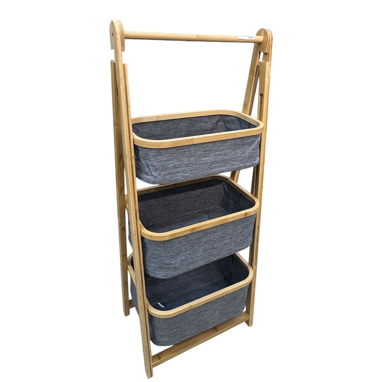 Foldable Laundry Sorter With Bamboo Rack 3 Tiered Laundry Organizer Baskets Hampers Bag Bin For Bathroom, Laundry Room, Bedroom, Nursery, Guest Room, Close Main image