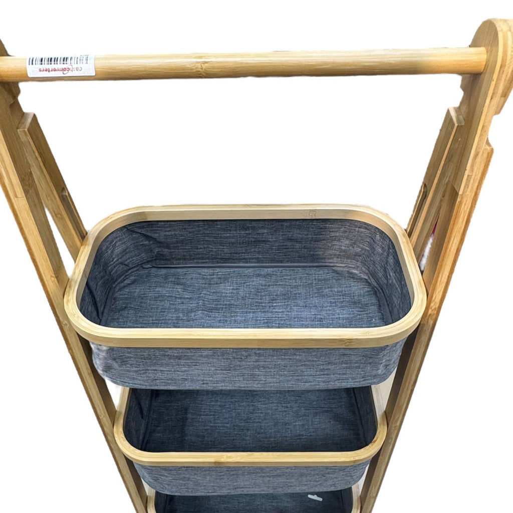 Foldable Laundry Sorter With Bamboo Rack 3 Tiered Laundry Organizer Baskets Hampers Bag Bin For Bathroom, Laundry Room, Bedroom, Nursery, Guest Room, Close