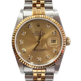 Rolex 16233 Datejust Half Gold Automatic Diamonds Index Men's Watch