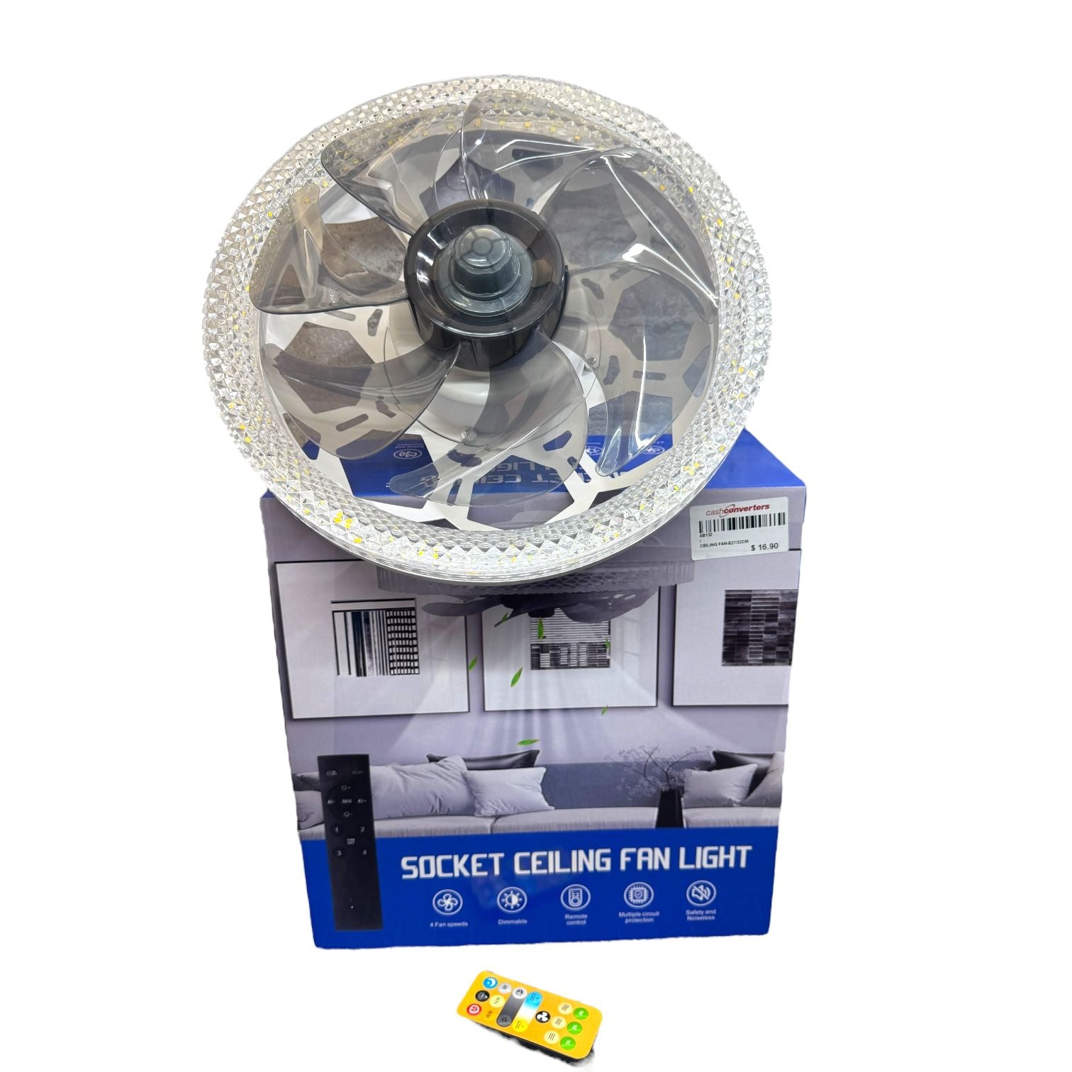Ceiling Fan with Crystal 3 Tones LED and Remote control E27 Socket Main image