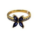18K Yellow Gold Blue Sapphire Diamond Ring