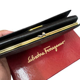 Salvatore Ferragamo Leather Wallet W/ Gold Buckle Accent