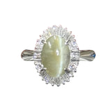 PT900 Cat Eye=2.86cts,Diamond=0.77cts Ring w/Cert