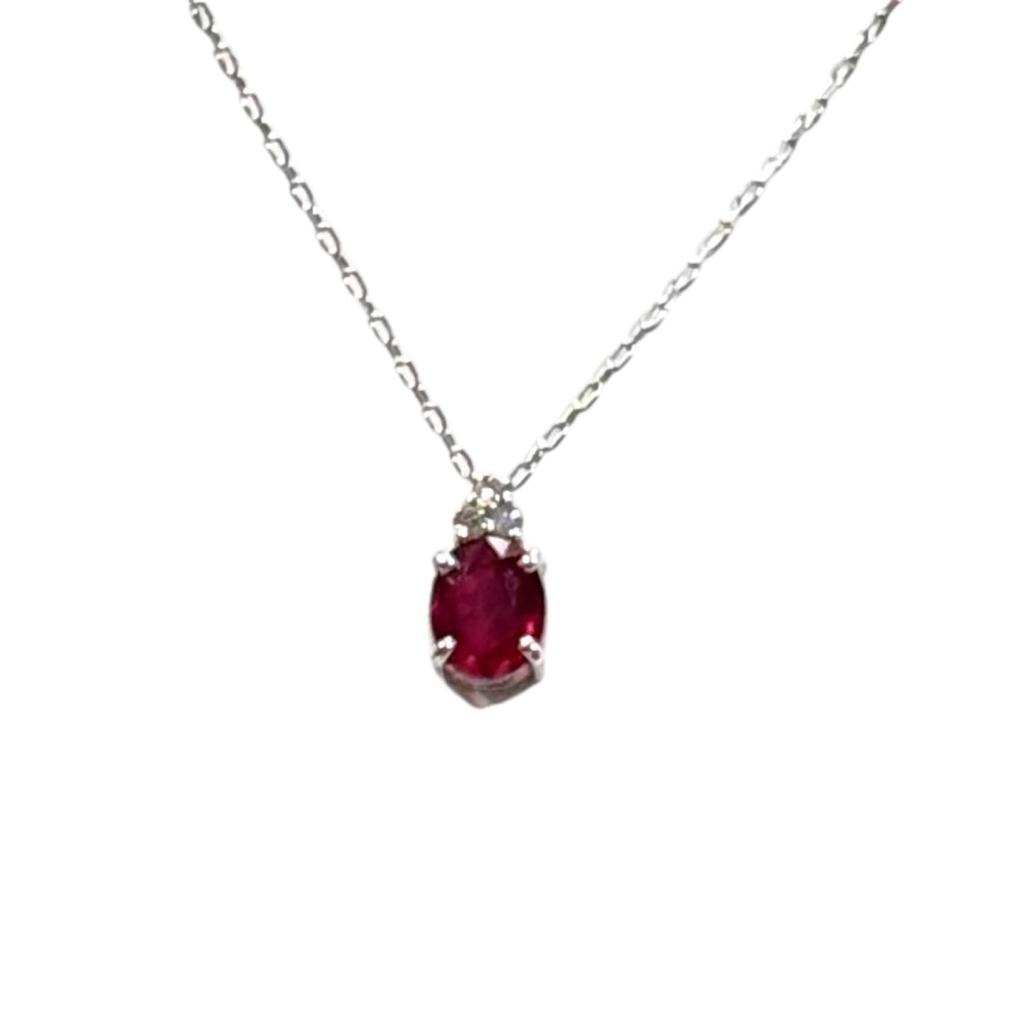PT950 Pigeon Blood Unheated Ruby=0.55cts Diamond Necklace w/Cert Main image