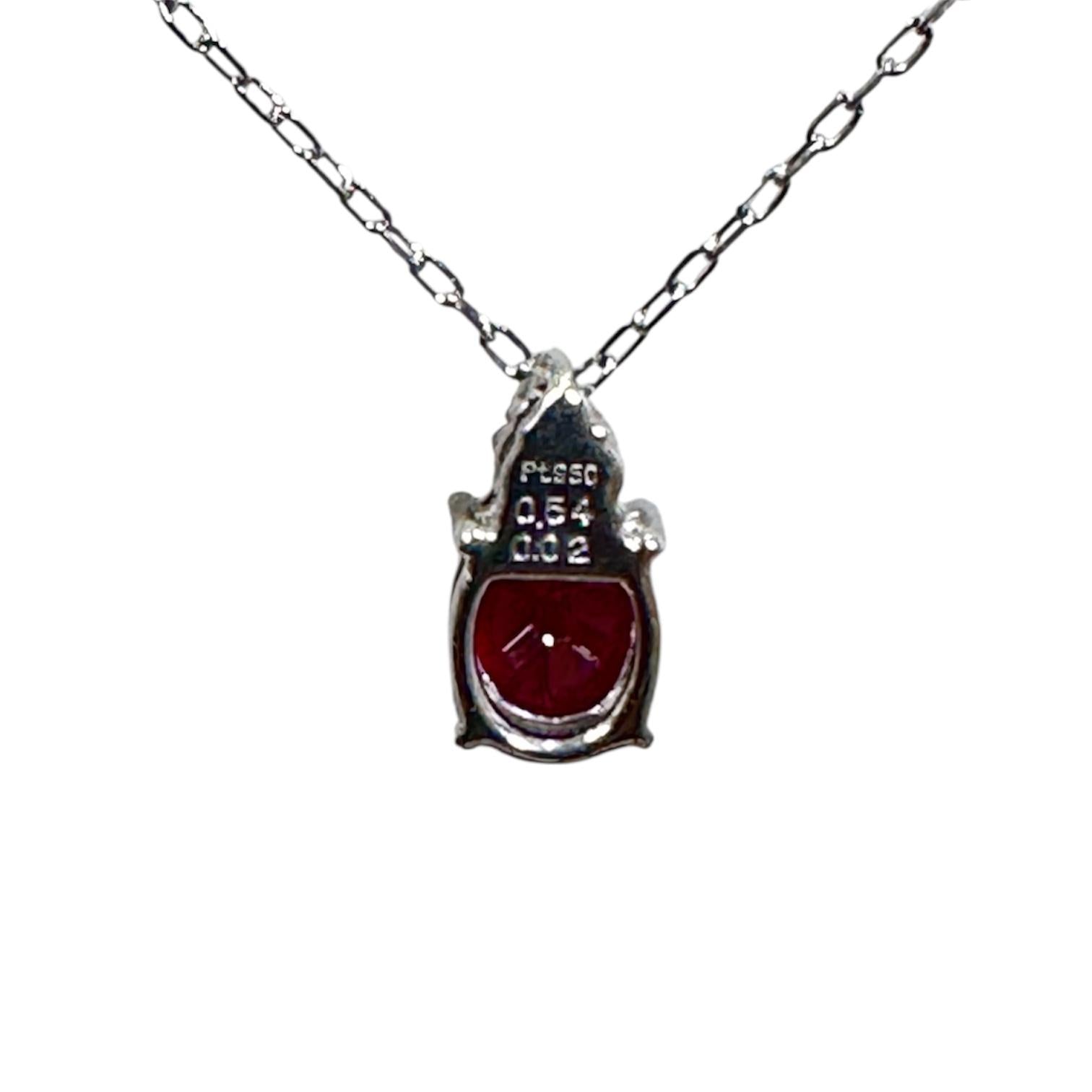 PT950 Pigeon Blood Unheated Ruby=0.55cts Diamond Necklace w/Cert
