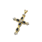 750YG Blue Sapphire Diamond Cross Pendant