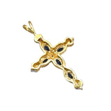 750YG Blue Sapphire Diamond Cross Pendant