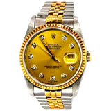 Rolex 16233 Datejust Half Gold Automatic Diamonds Index Men's Watch