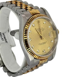 Rolex 16233 Datejust Half Gold Automatic Diamonds Index Men's Watch
