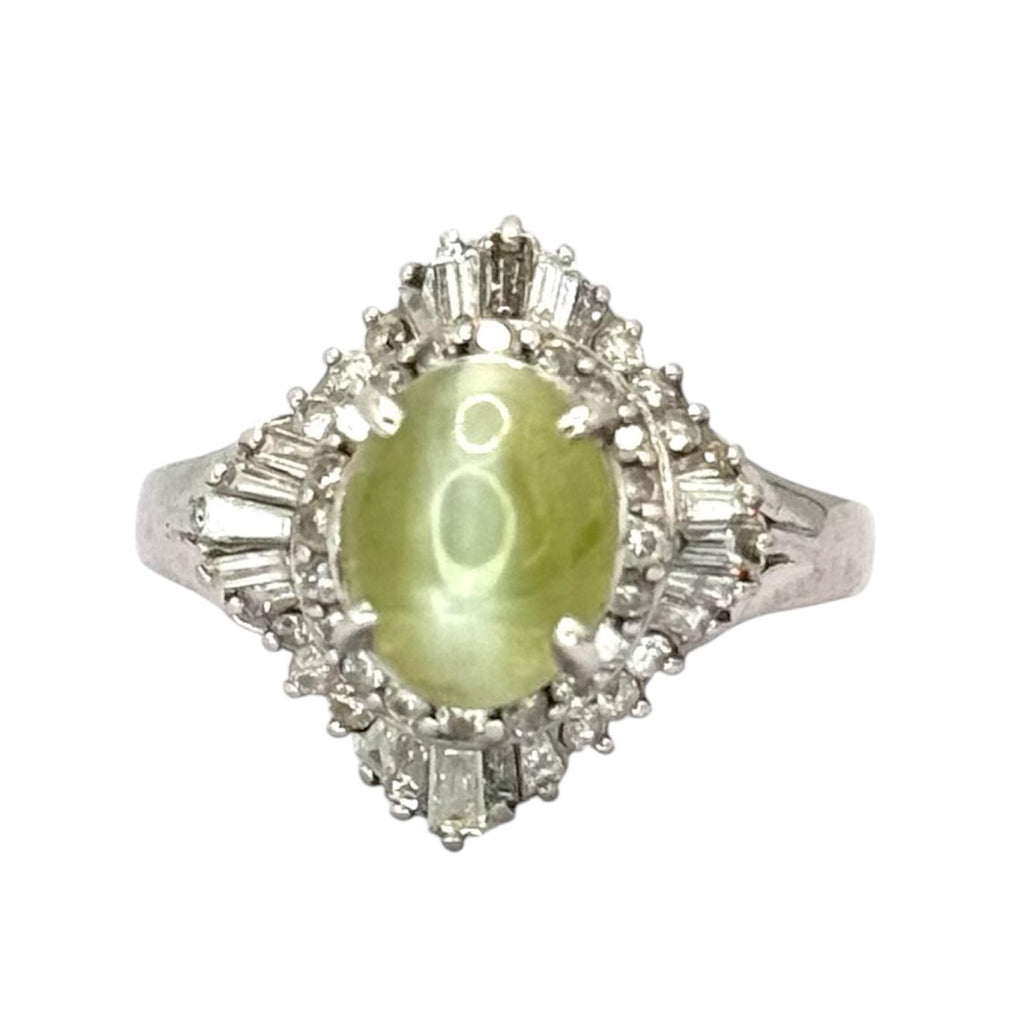 PT900 Chrysoberyl Cat Eye=3.06ct, Diamond=0.6ct Ring w/Cert