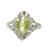 PT900 Chrysoberyl Cat Eye=3.06ct, Diamond=0.6ct Ring w/Cert
