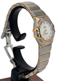 Omega Constellation 18K Halfgold, Diamond Bezel and Index Mother Of Pearl Dial Quartz Watch w/Cards and Box, 24mm