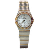 Omega Constellation 18K Halfgold, Diamond Bezel and Index Mother Of Pearl Dial Quartz Watch w/Cards and Box, 24mm