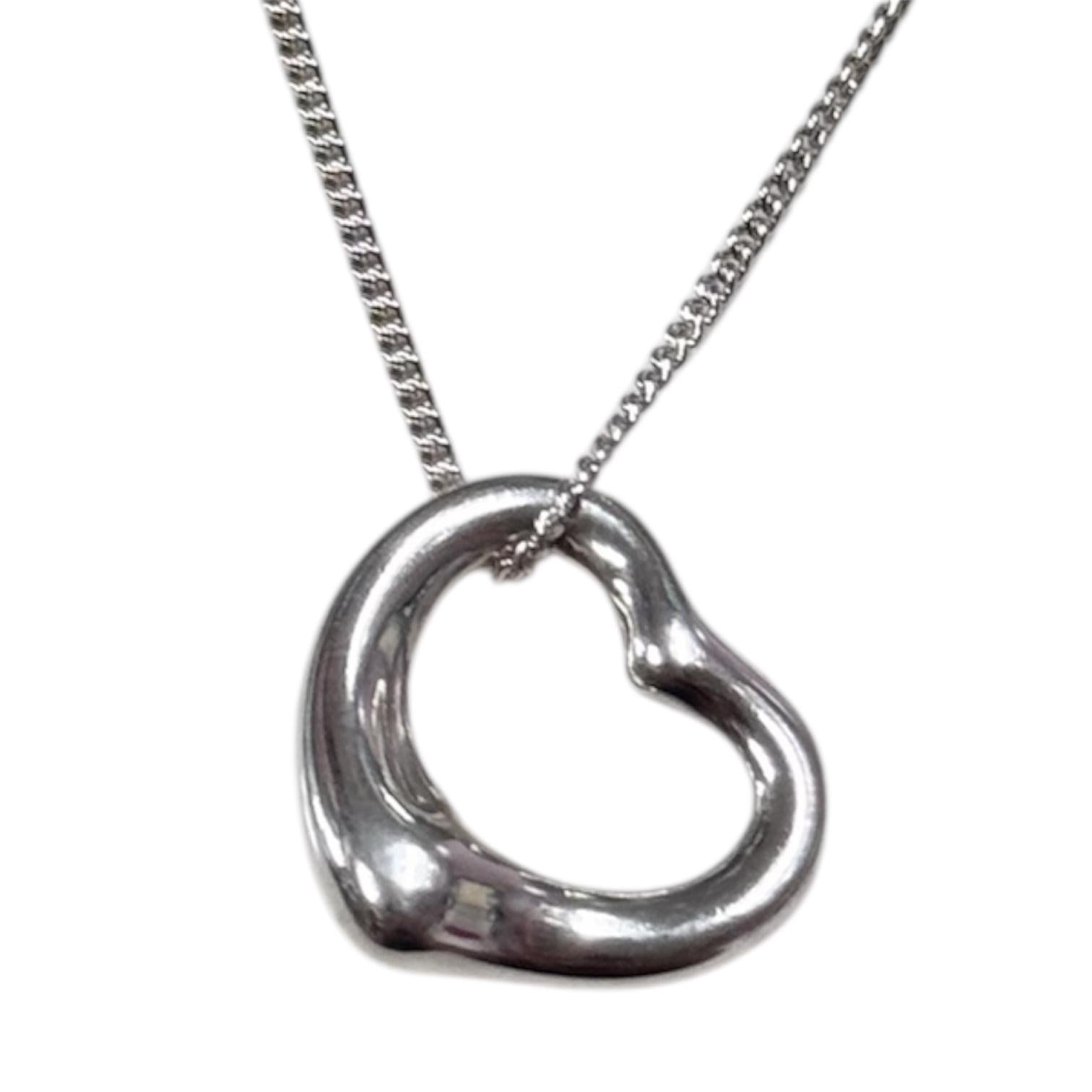 Tiffany 925 Silver Elsa Peretti Open Heart Pendant w/Chain 3.8g