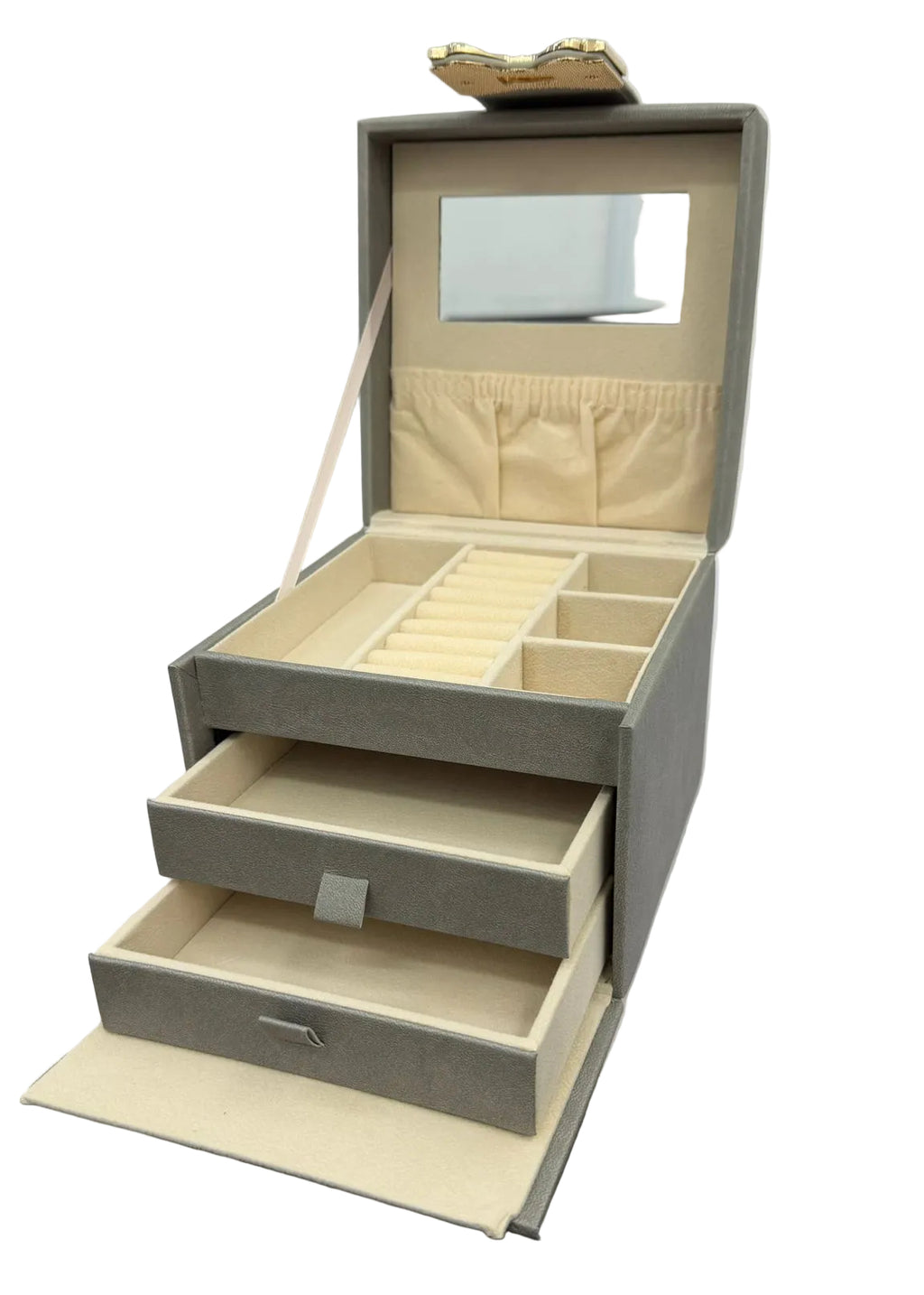 2 Drawer Square Jewel Box with Tote Handle