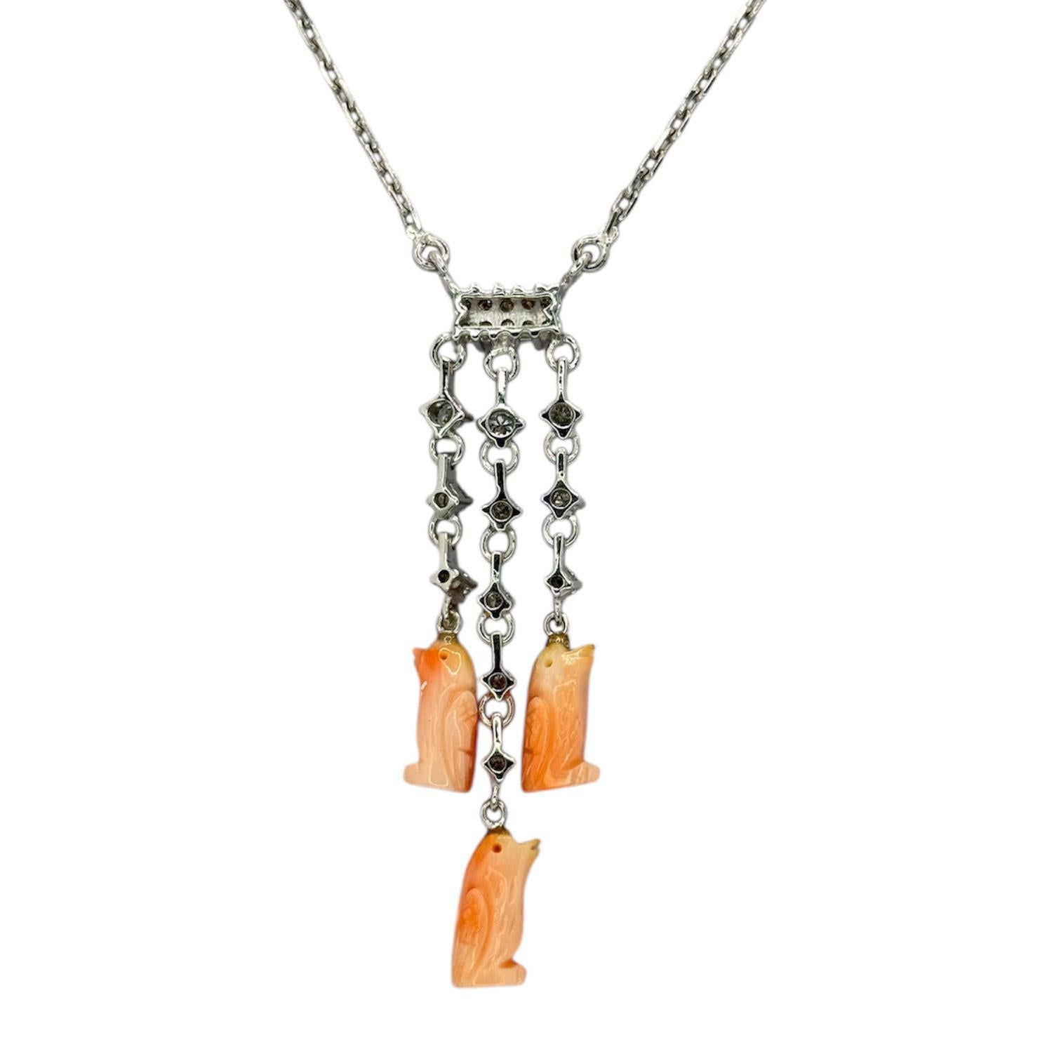 585WG Diamond Coral Penguin Necklace, Length 41cm Secondary image