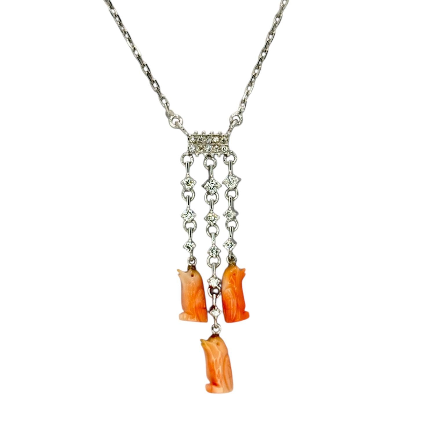 585WG Diamond Coral Penguin Necklace, Length 41cm Main image