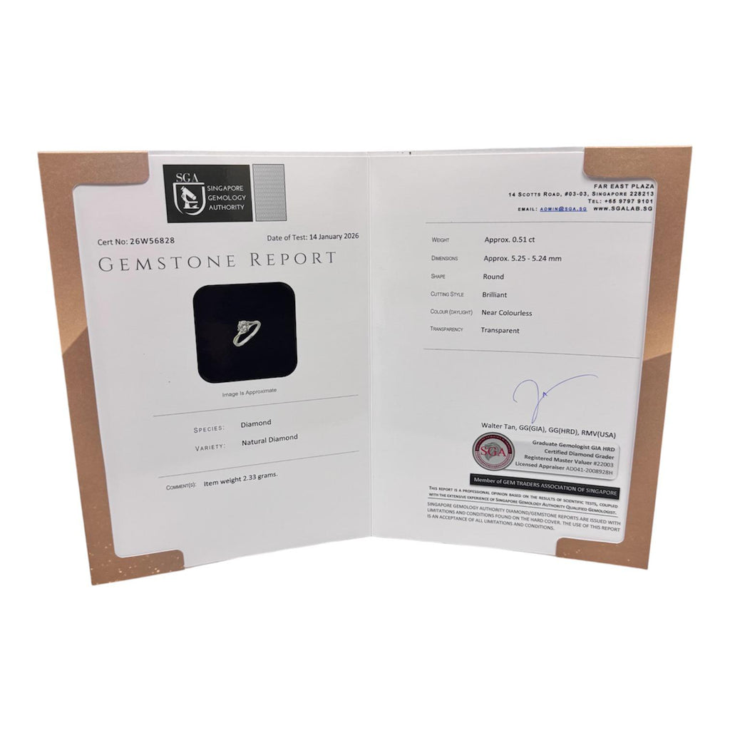 750WG Solitaire Natural Diamond1=0.51cts w/Cert