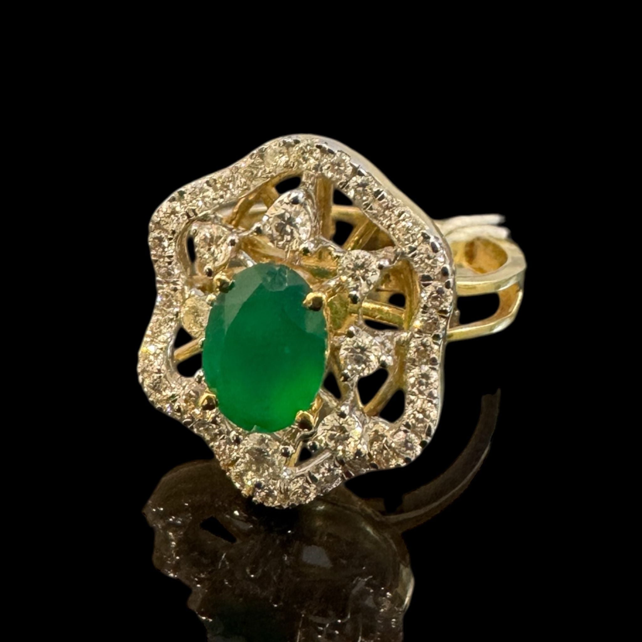 Lady Ring with Green Stone and Diamonds 14k Yellow Gold Secondary image