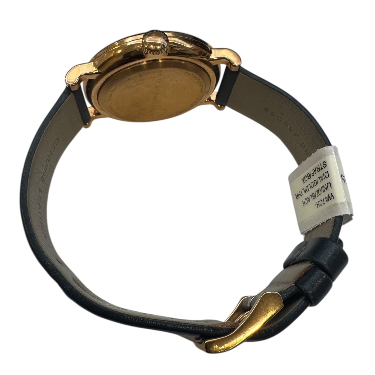 WATCH-UNI/QZ/BLACK DIAL/GOLD/LTHR STRAP/BOX MARC JACOBS