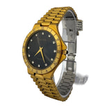 Vintage Bulova  gold-plated Watch featuring a black dial with Crystal hour markers and a Roman numeral bezel