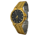 Vintage Bulova  gold-plated Watch featuring a black dial with Crystal hour markers and a Roman numeral bezel