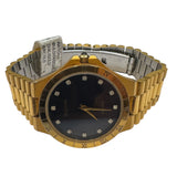 Vintage Bulova  gold-plated Watch featuring a black dial with Crystal hour markers and a Roman numeral bezel