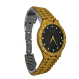 Vintage Bulova  gold-plated Watch featuring a black dial with Crystal hour markers and a Roman numeral bezel