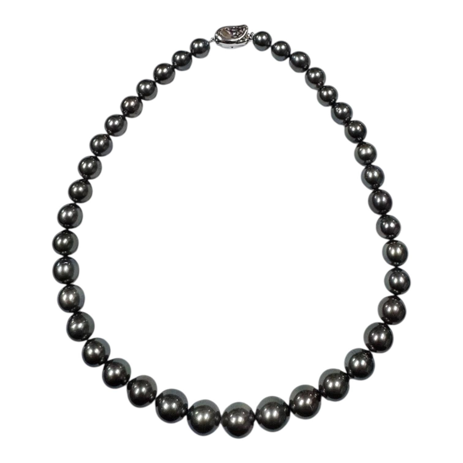 925Silver Tahiti Black South Sea Pearl=9-11.7mm Necklace w/Cert, Length 44cm Main image