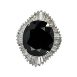 PT900 Dark Bluish-Green Sapphire=15.13cts, Diamond=1.13cts Lady Ring w/Cert