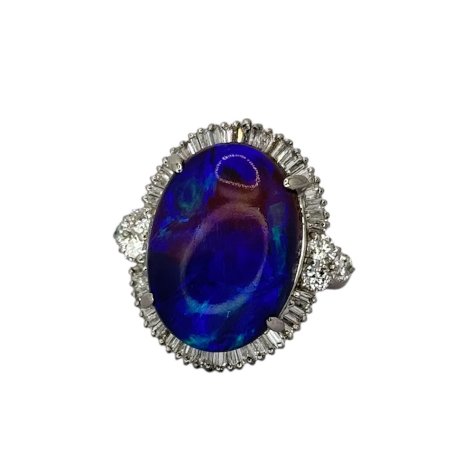 PT900 Black Opal=12.22cts, Diamond=1.06cts Ring w/Cert Main image