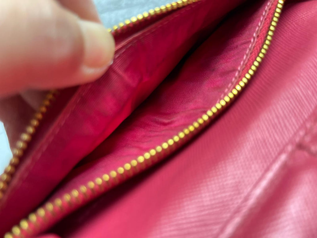 Prada Check Saffiano Leather Wallet Pink