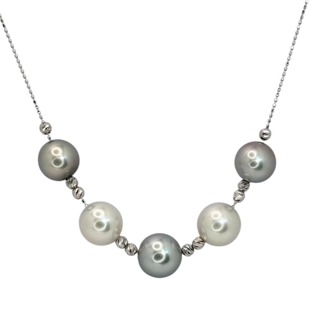 18KWG White and Black South Sea Pearl=8-9mm Necklace w/Jap Cert, 45cm