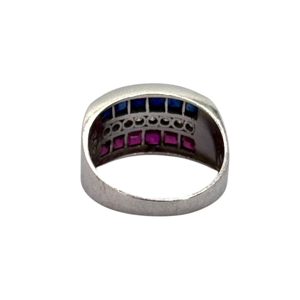 PT900 Ruby6=0.71cts, Blue Sappire6=0.73cts and Diamond8=0.19cts Ring w/Cert