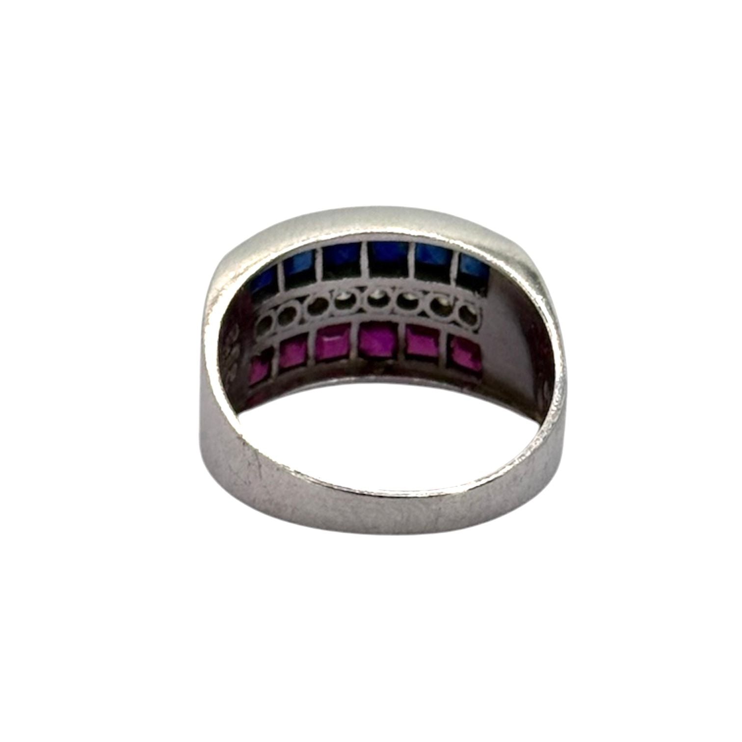 PT900 Ruby6=0.71cts, Blue Sappire6=0.73cts and Diamond8=0.19cts Ring w/Cert