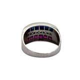PT900 Ruby6=0.71cts, Blue Sappire6=0.73cts and Diamond8=0.19cts Ring w/Cert