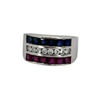 PT900 Ruby6=0.71cts, Blue Sappire6=0.73cts and Diamond8=0.19cts Ring w/Cert