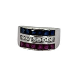 PT900 Ruby6=0.71cts, Blue Sappire6=0.73cts and Diamond8=0.19cts Ring w/Cert