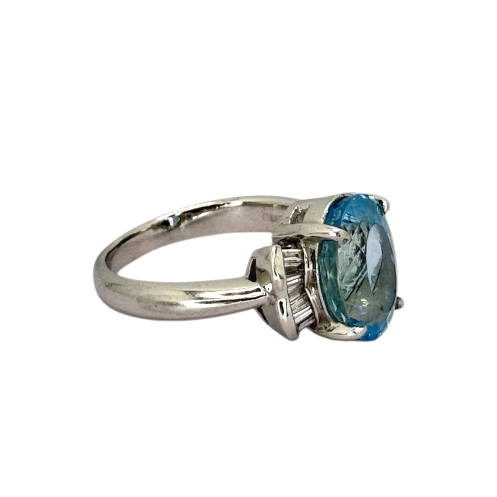 PT900 Aquamarine=3.48cts ,Diamond=0.2cts Ring w/Cert