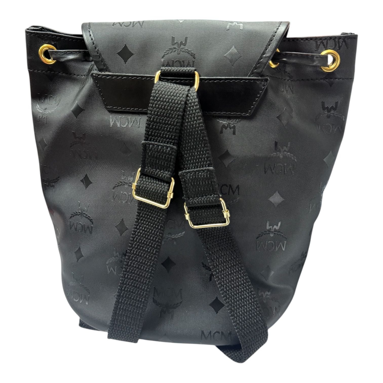 MCM Black Visetos Coated Canvas Backpack