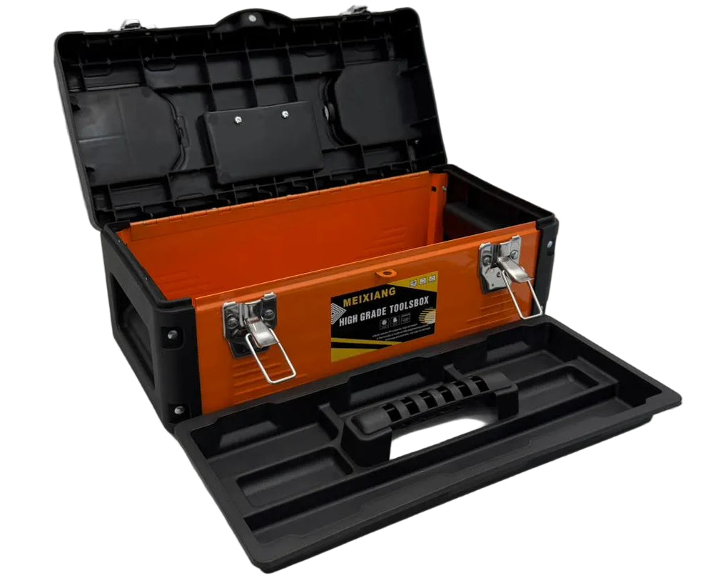 BOMAO Orange Tool Box Metal Plastic Storage Case