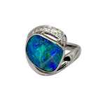 PT900 Boulder Opal=5cts, Diamond9=0.15cts Ring w/Cert