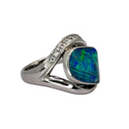 PT900 Boulder Opal=5cts, Diamond9=0.15cts Ring w/Cert