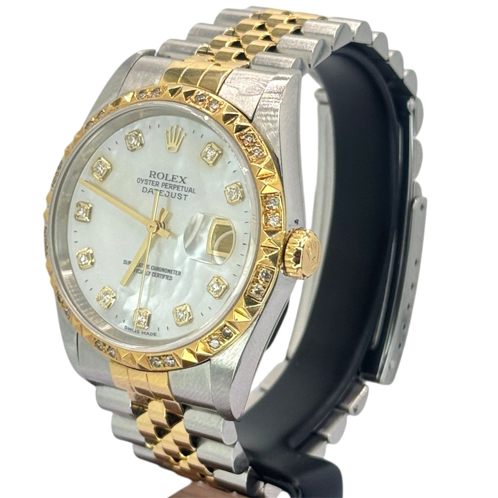 Rolex 16233 Datejust Halfgold Mother Of Pearl Dial, Diamonds Index and Bezel Watch, 36mm