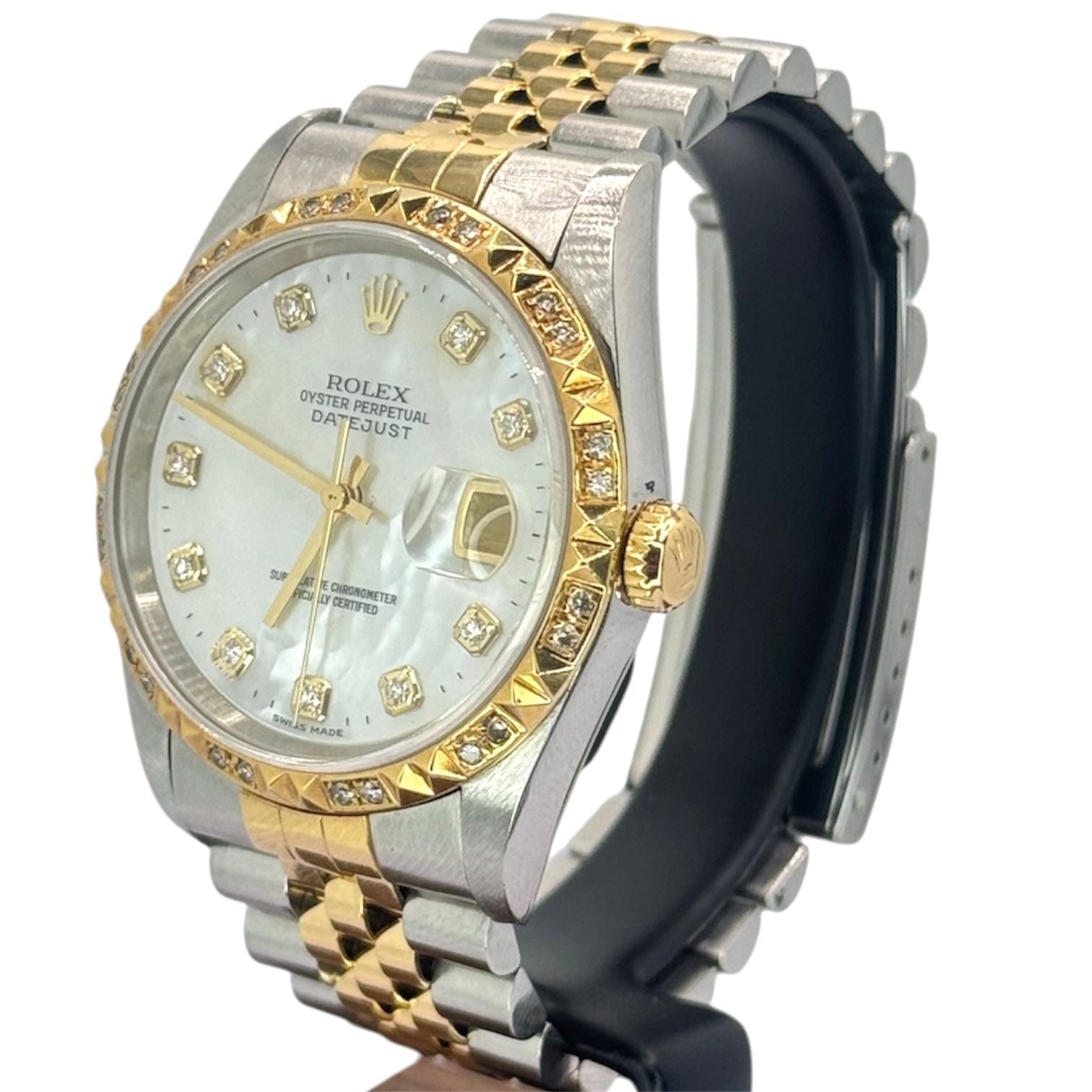 Rolex 16233 Datejust Halfgold Mother Of Pearl Dial, Diamonds Index and Bezel Watch, 36mm