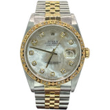 Rolex 16233 Datejust Halfgold Mother Of Pearl Dial, Diamonds Index and Bezel Watch, 36mm