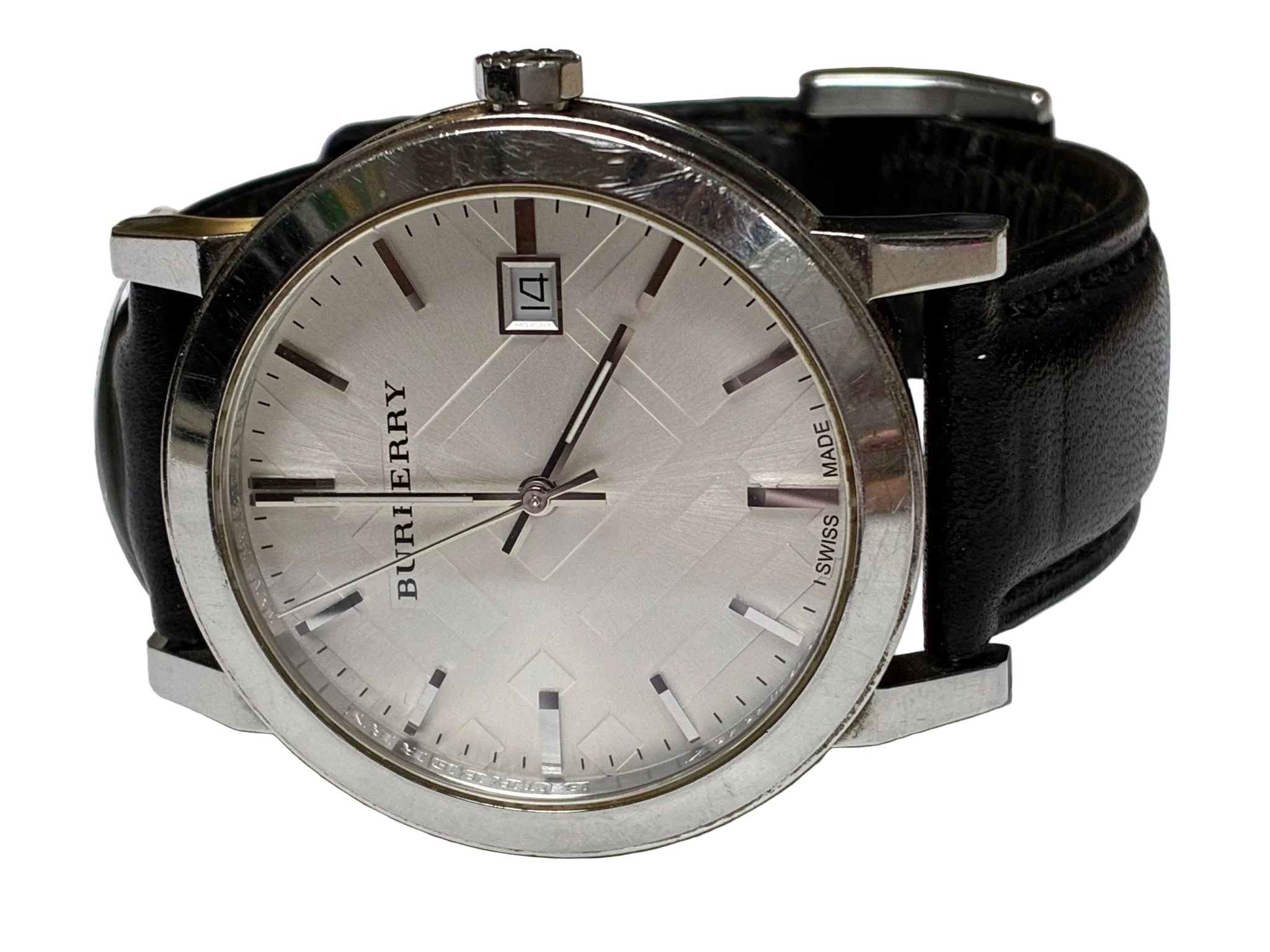 Burberry Mens BU9008 Large Check Black Leather Strap Watch