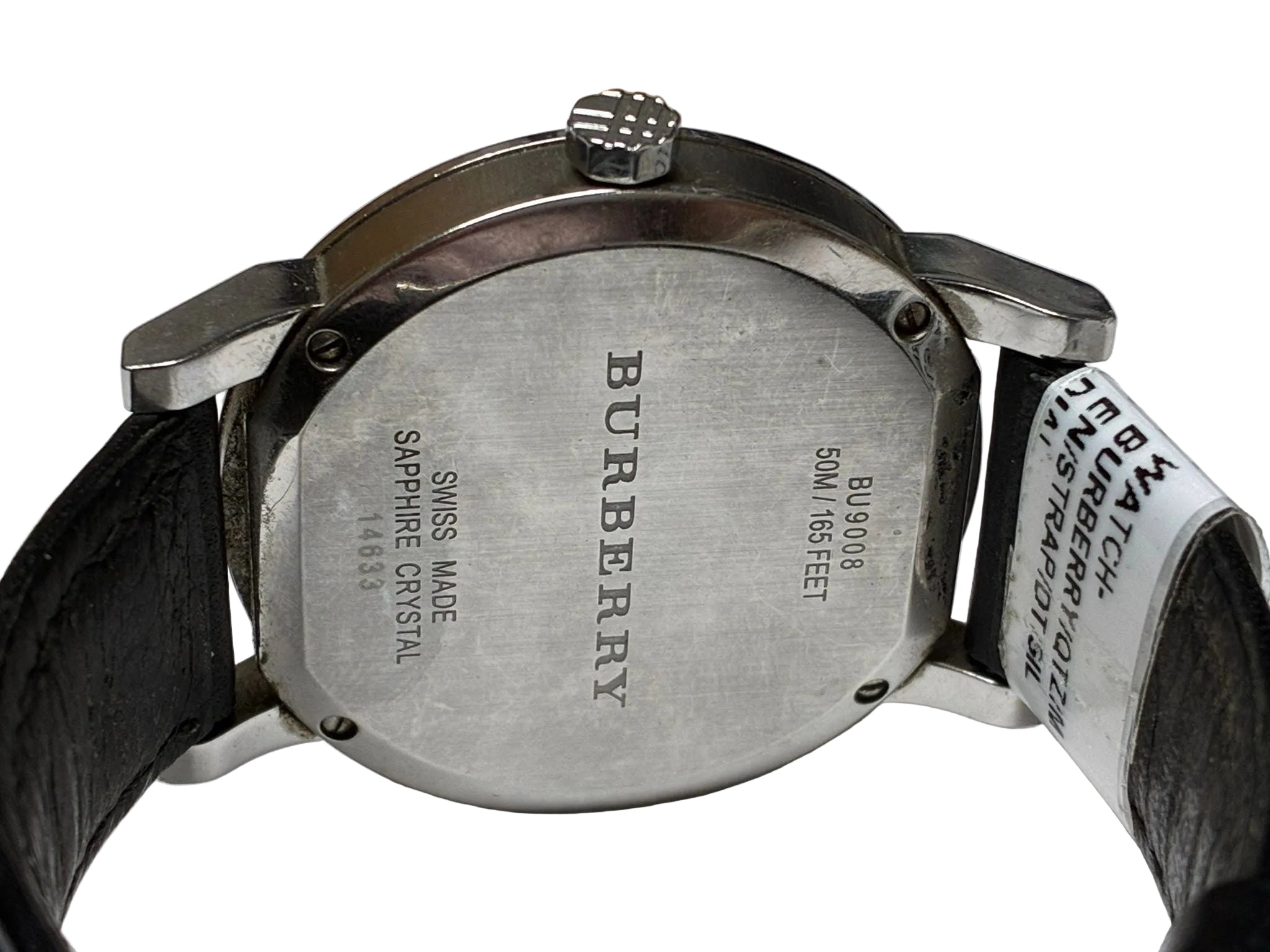 Burberry Mens BU9008 Large Check Black Leather Strap Watch